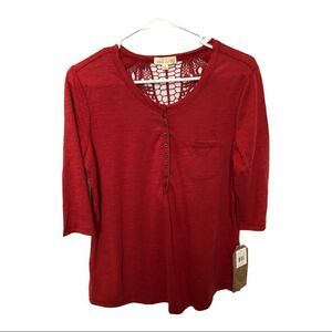 With Love 3/4 sleeve blouse V neck Garnet Small New with tag